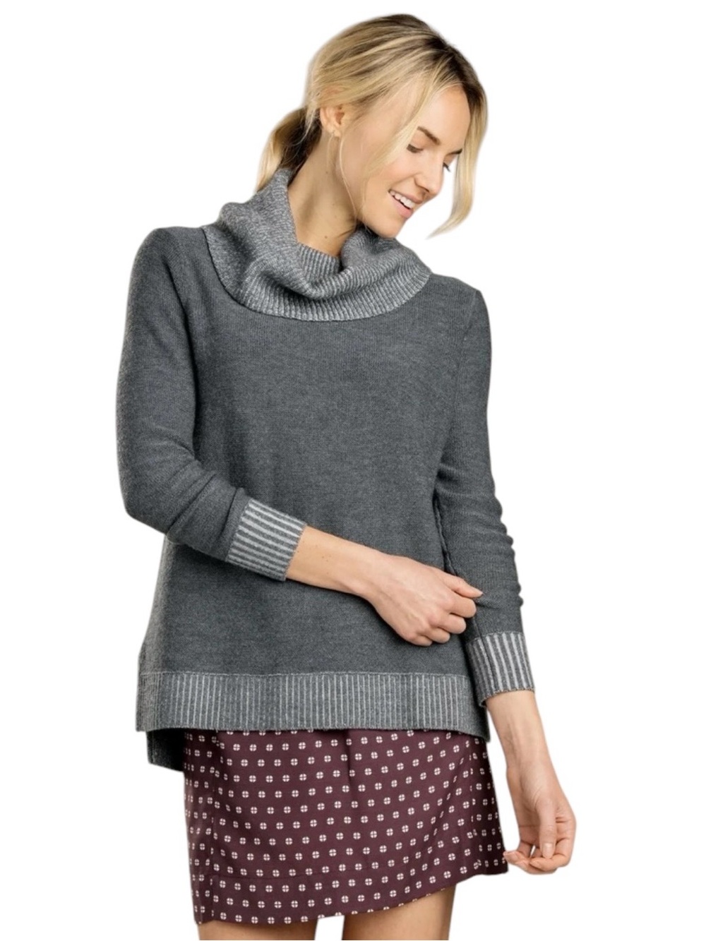 Toad & Co Merino Cabriolet Turtleneck Sweater Detachable Collar M Grey Gorpcore